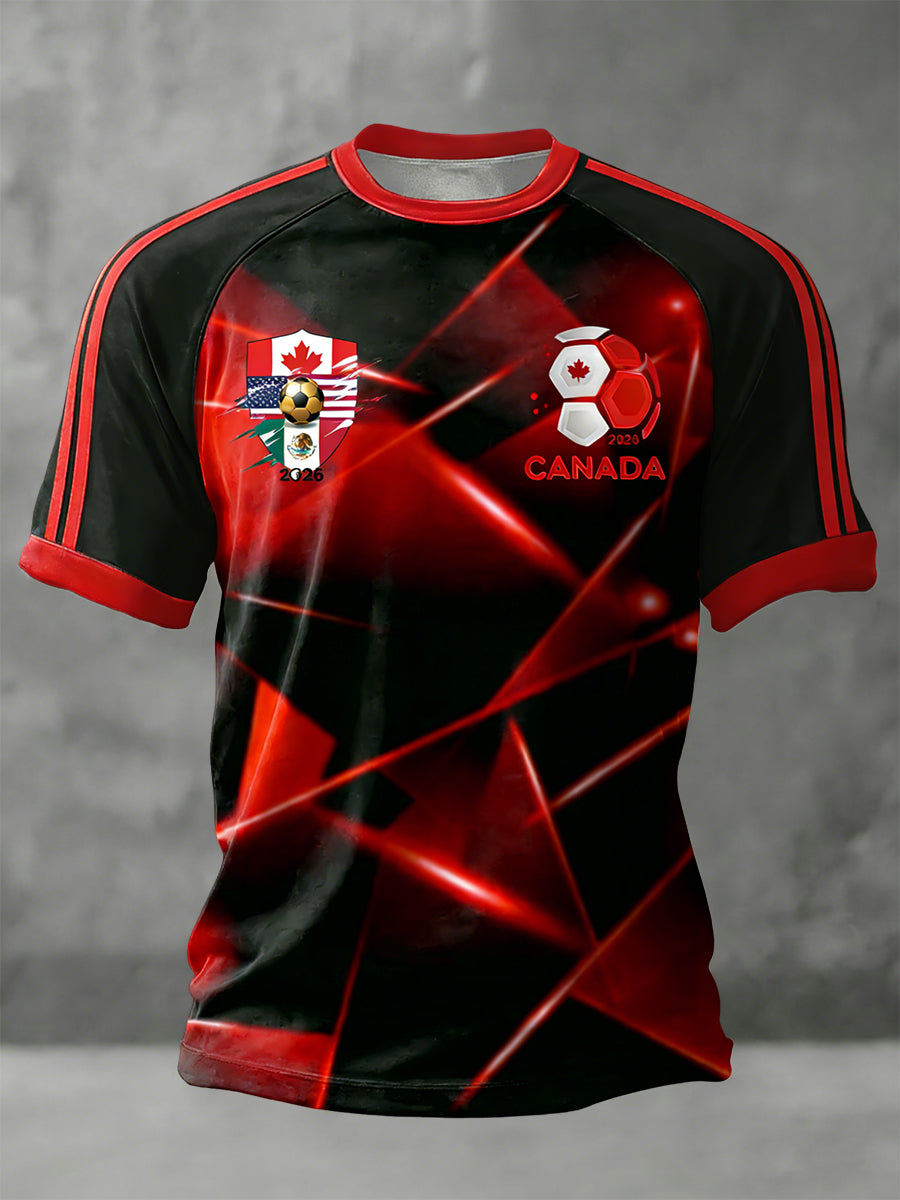 Retro Canada 2026 Soccer Fan Casual Patchwork T-Shirt