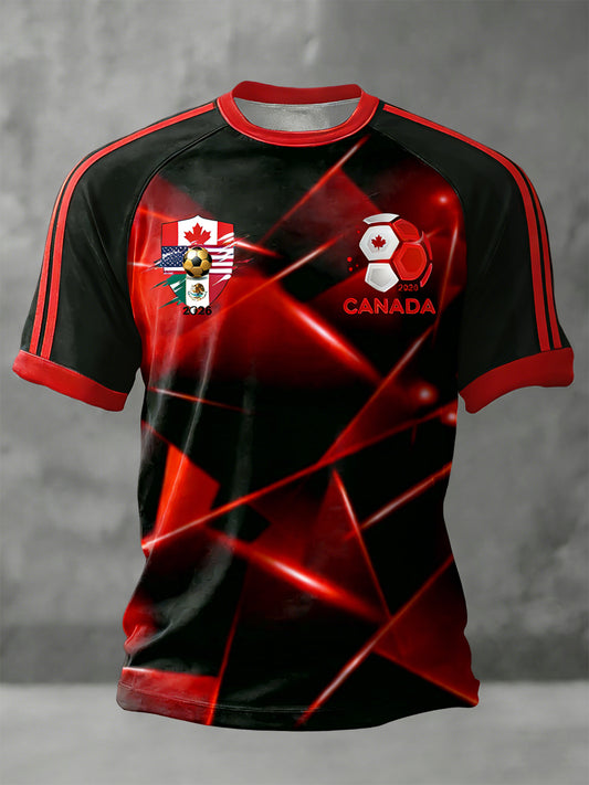 Retro Canada 2026 Soccer Fan Casual Patchwork T-Shirt
