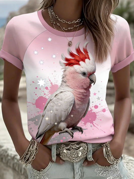 Women's Vintage Aussie Cute Pink Cockatoo Casual Comfortable T-Shirt