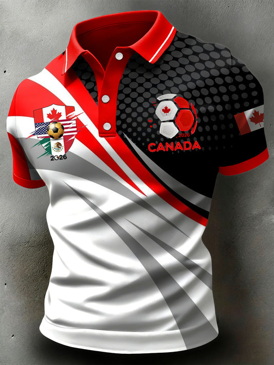Retro Canada 2026 Soccer Championship Geometric Casual Polo Shirt