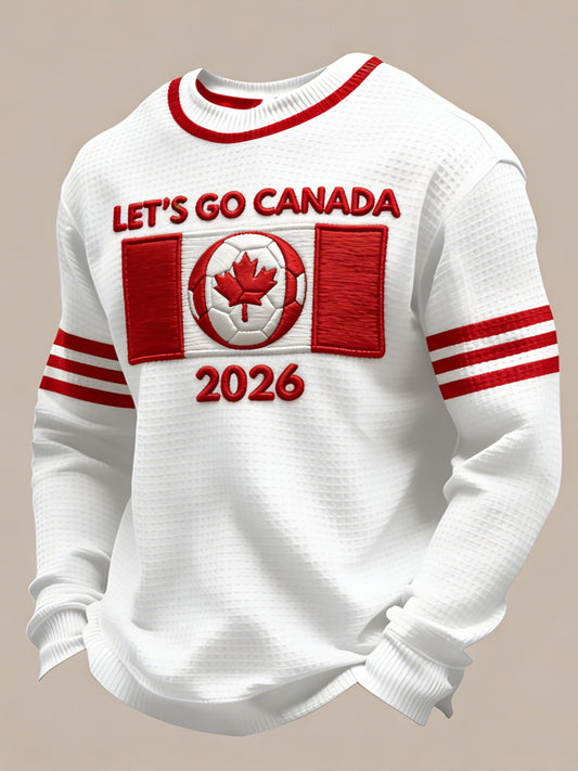 Retro Canada 2026 Soccer Flag Casual Waffle Weave T-Shirt