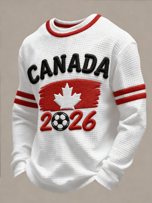 Retro Abstract Canada 2026 Soccer Flag Casual Waffle Weave T-Shirt