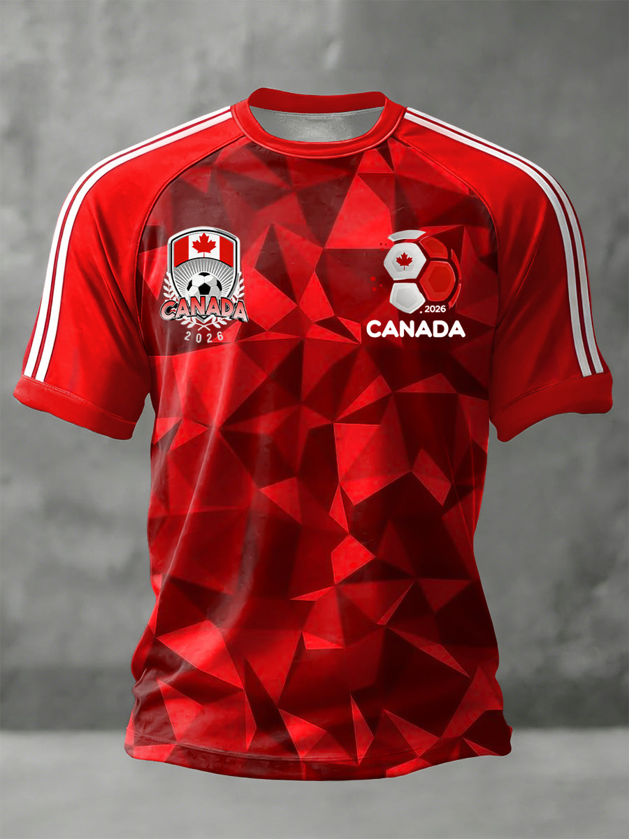 Retro Canada 2026 Soccer Gradient Geometric Casual T-Shirt