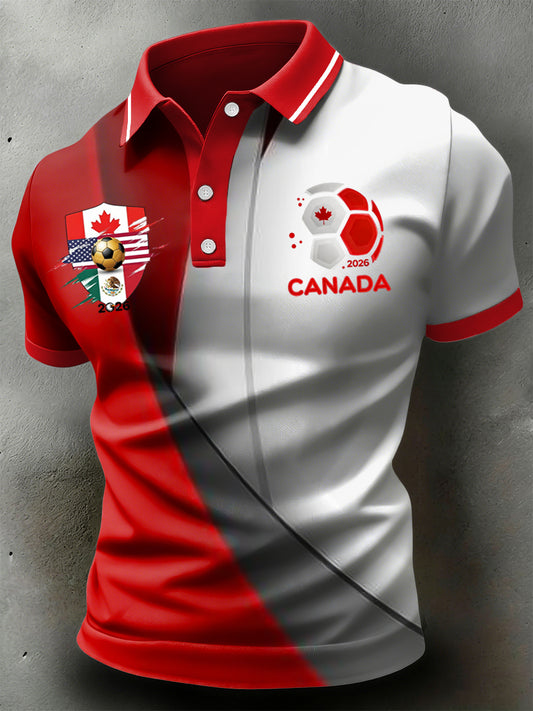 Retro Canada 2026 Soccer Championship Patchwork Casual Polo Shirt