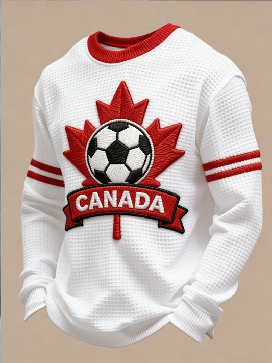 Retro Canada 2026 Soccer Maple Leaf Casual Waffle Weave T-Shirt