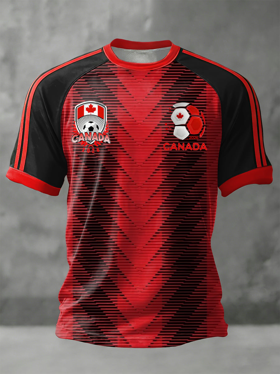 Retro Canada 2026 Soccer Gradient Stripe Casual T-Shirt
