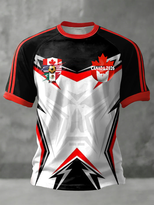 Retro Canada 2026 Football Symmetrical Geometric Casual T-Shirt