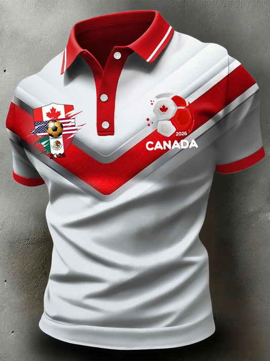 Retro Canada 2026 Soccer Championship Striped Casual Polo Shirt