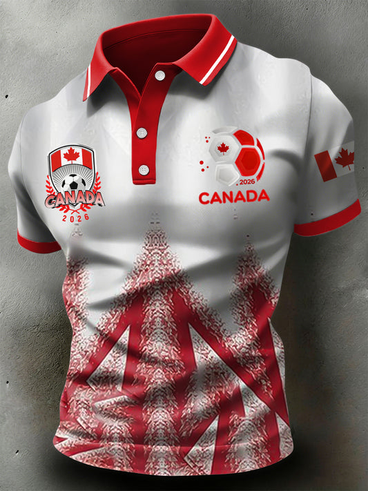 Retro Canada 2026 Football Gradient Geometric Art Casual Polo Shirt
