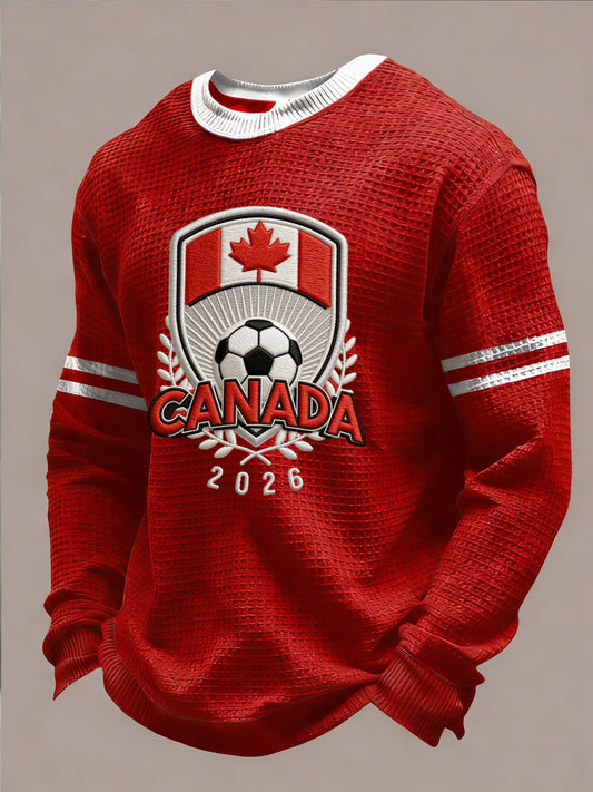 Retro Canada 2026 Soccer Crest Casual Waffle Weave T-Shirt