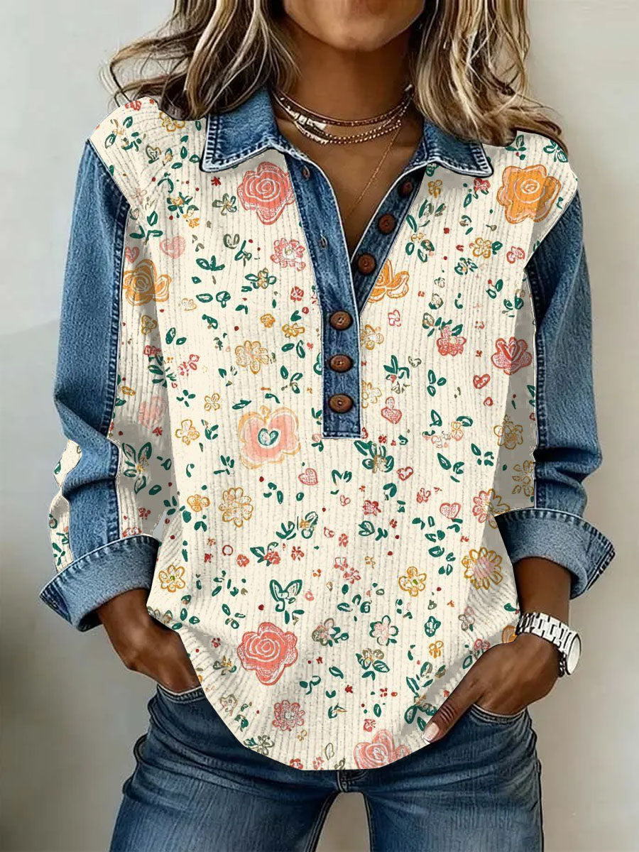 Women's Vintage Floral Print Casual Long-Sleeve Top