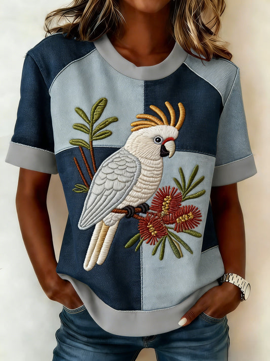 Vintage Aussie Cute Pink Cockatoo Print Casual T-Shirt