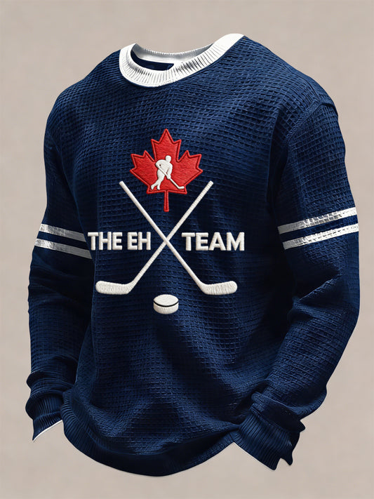 Retro Canadian Hockey Fan Casual Waffle-Weave T-Shirt