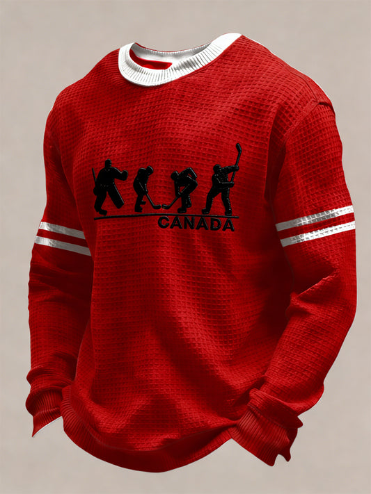 Retro Canadian Hockey Casual Waffle-Weave T-Shirt