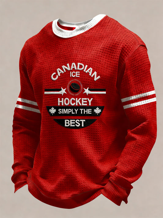 Retro Canadian Hockey Fan Art Casual Waffle-Weave T-Shirt