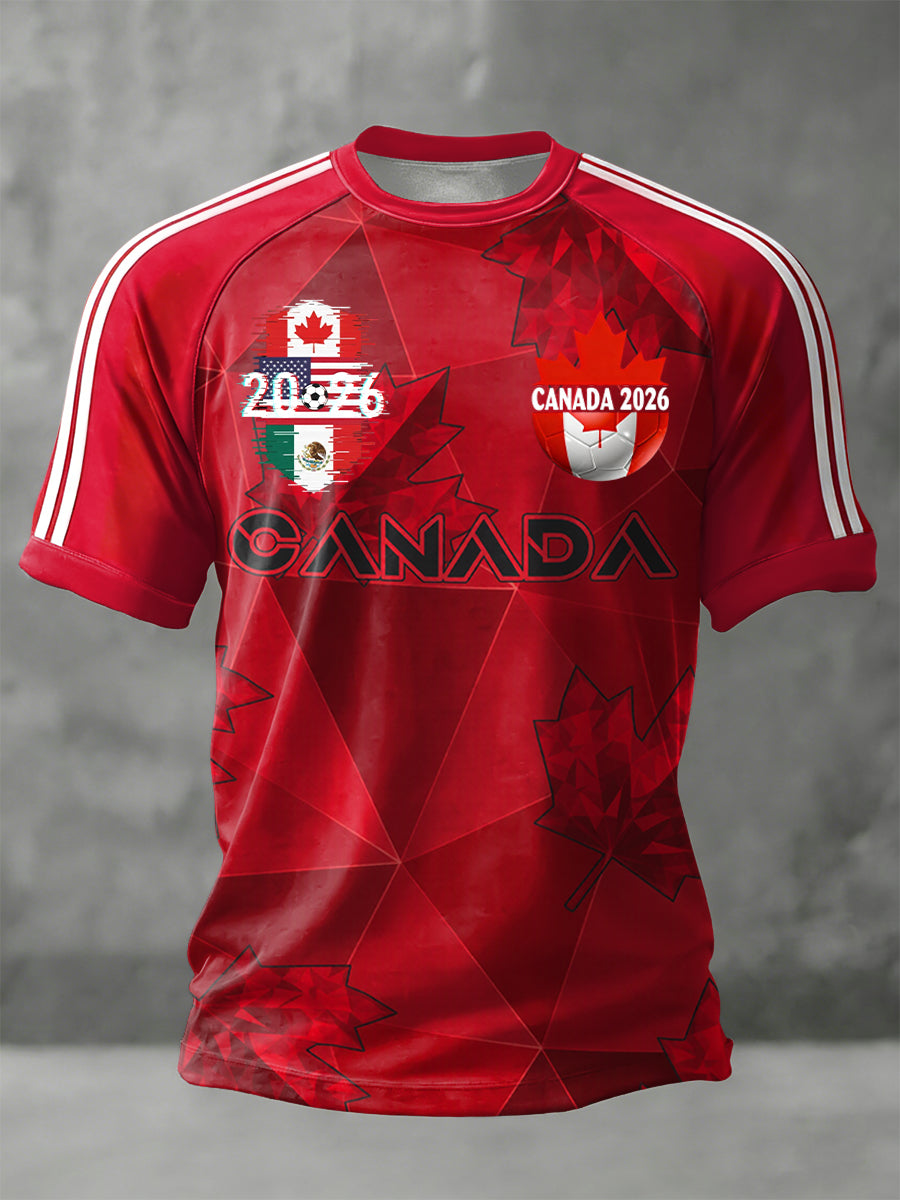 Retro Canada 2026 Soccer Championship Maple Leaf Casual T-Shirt