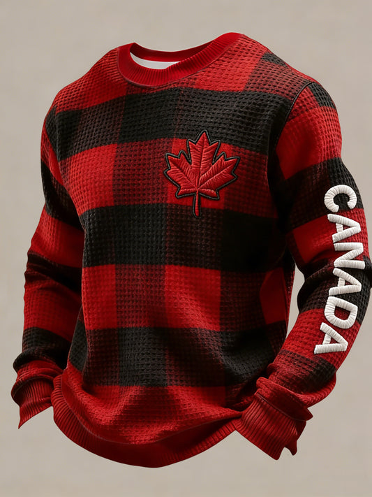 Retro Abstract Canadian Hockey Plaid Waffle Weave T-Shirt