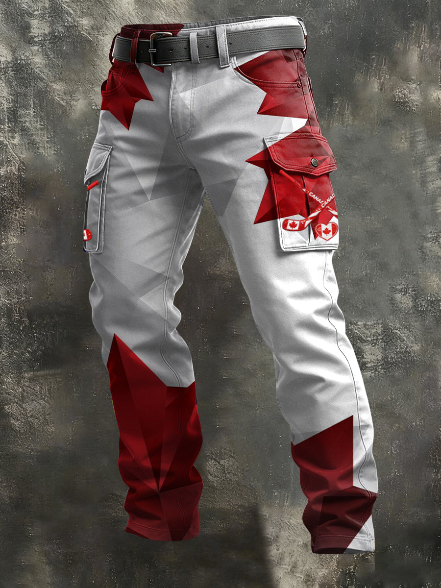 Retro Canadian Hockey Maple Leaf Casual Work Pants