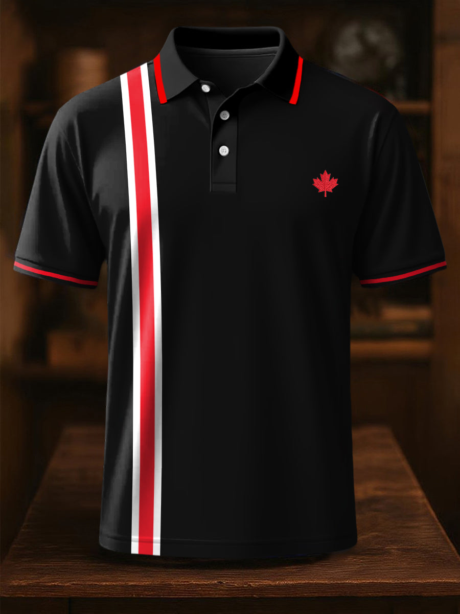Men's Canadian Maple Leaf Stripes Print Casual Top