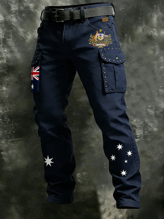 Men's  Retro Australian Flag Pin Business Style Casual Work Trousers