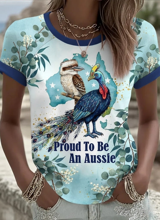 Women's Vintage Aussie Cute Harp-winged Kingfisher Casual Comfortable Short Sleeve T-Shirt