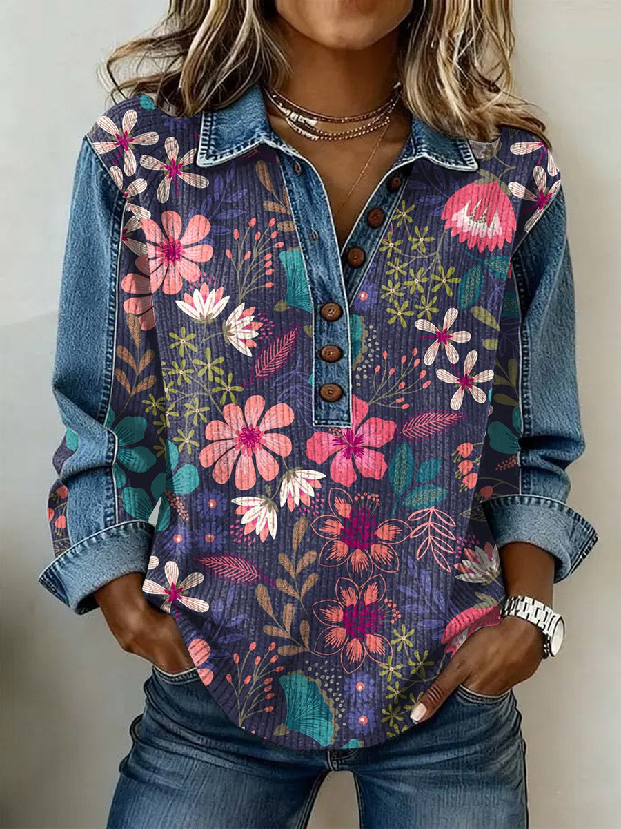 Women's Vintage Floral Print Casual Long-Sleeve Top