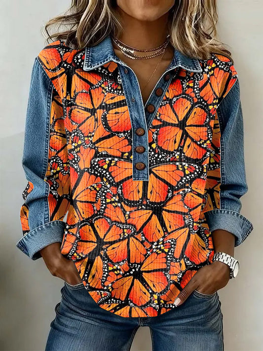 Women's Vintage Floral Print Casual Long-Sleeve Top