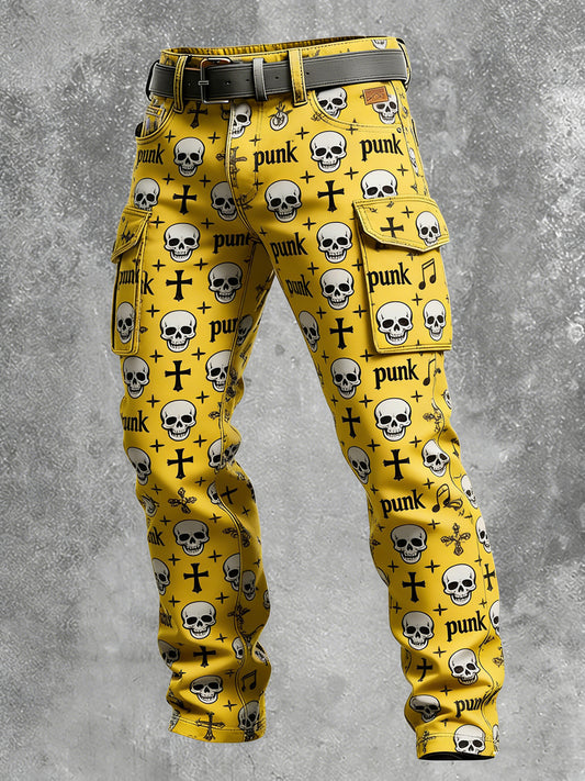 Men's Retro Vacation Business Punk Art Print Casual Workwear Trousers