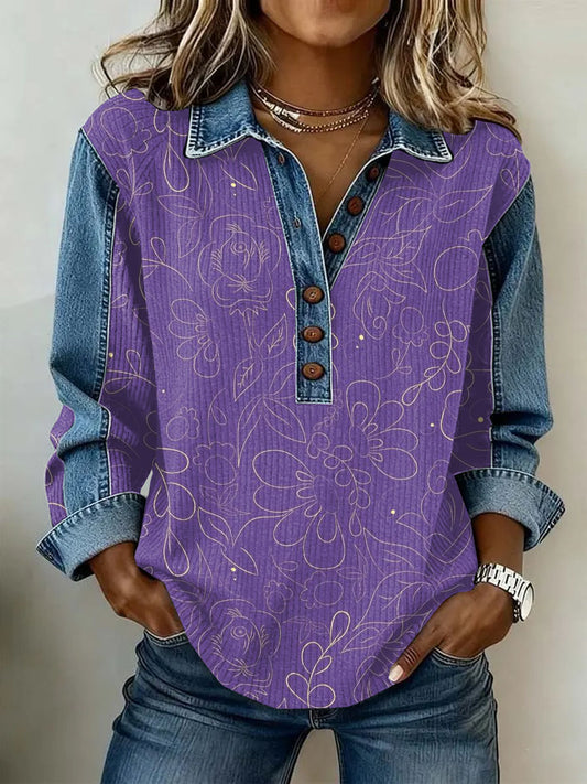 Women's Vintage Flowers Patchwork Print Casual Sweatshirt