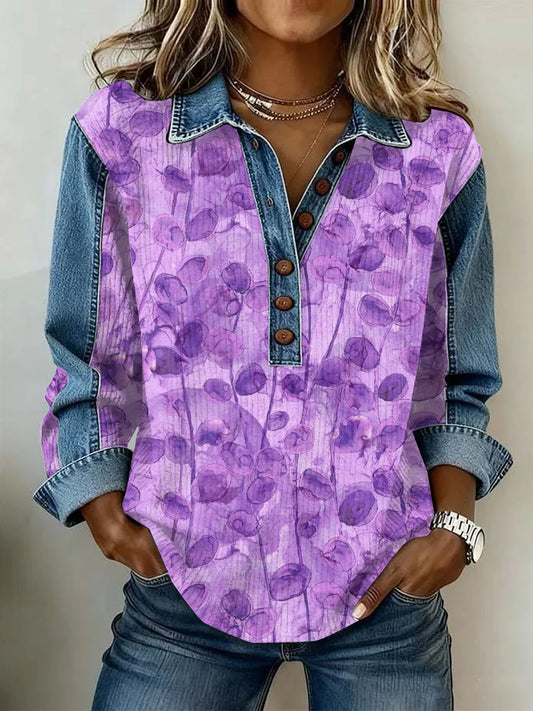 Women's Vintage Flowers Patchwork Print Casual Sweatshirt