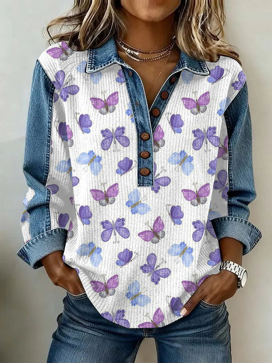 Women's Vintage Flowers Patchwork Print Casual Sweatshirt