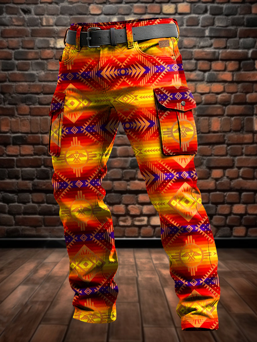 Men's Retro Vacation Business West Art Print Casual Workwear Trousers