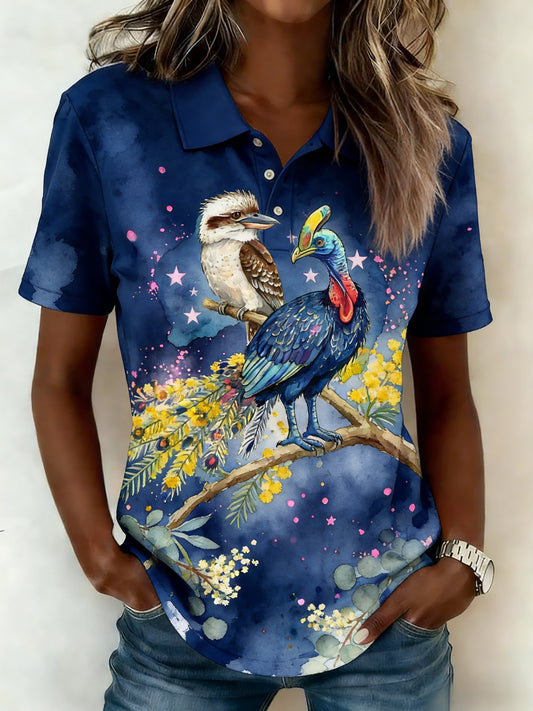 Women's Vintage Aussie Cute Laughing Kingfisher Lyrebird Casual Comfortable Short Sleeve T-Shirt