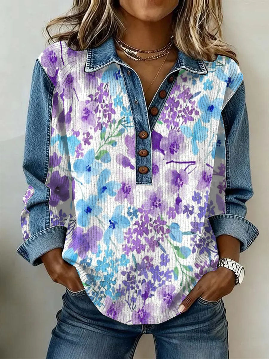Women's Vintage Floral Print Casual Long-Sleeve Top