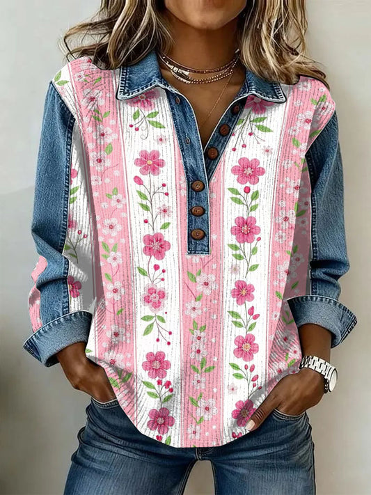 Women's Vintage Floral Print Casual Long-Sleeve Top