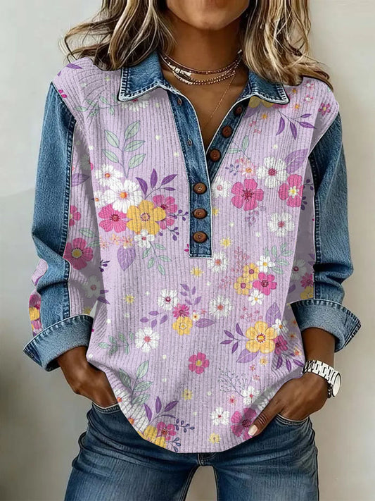 Women's Vintage Floral Print Casual Long-Sleeve Top