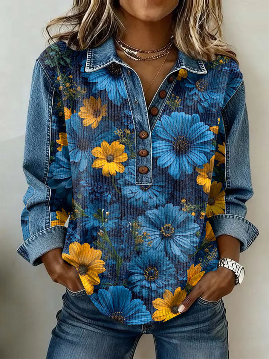 Women's Vintage Floral Print Casual Long-Sleeve Top