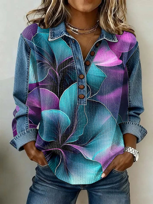 Women's Vintage Floral Print Casual Long-Sleeve Top