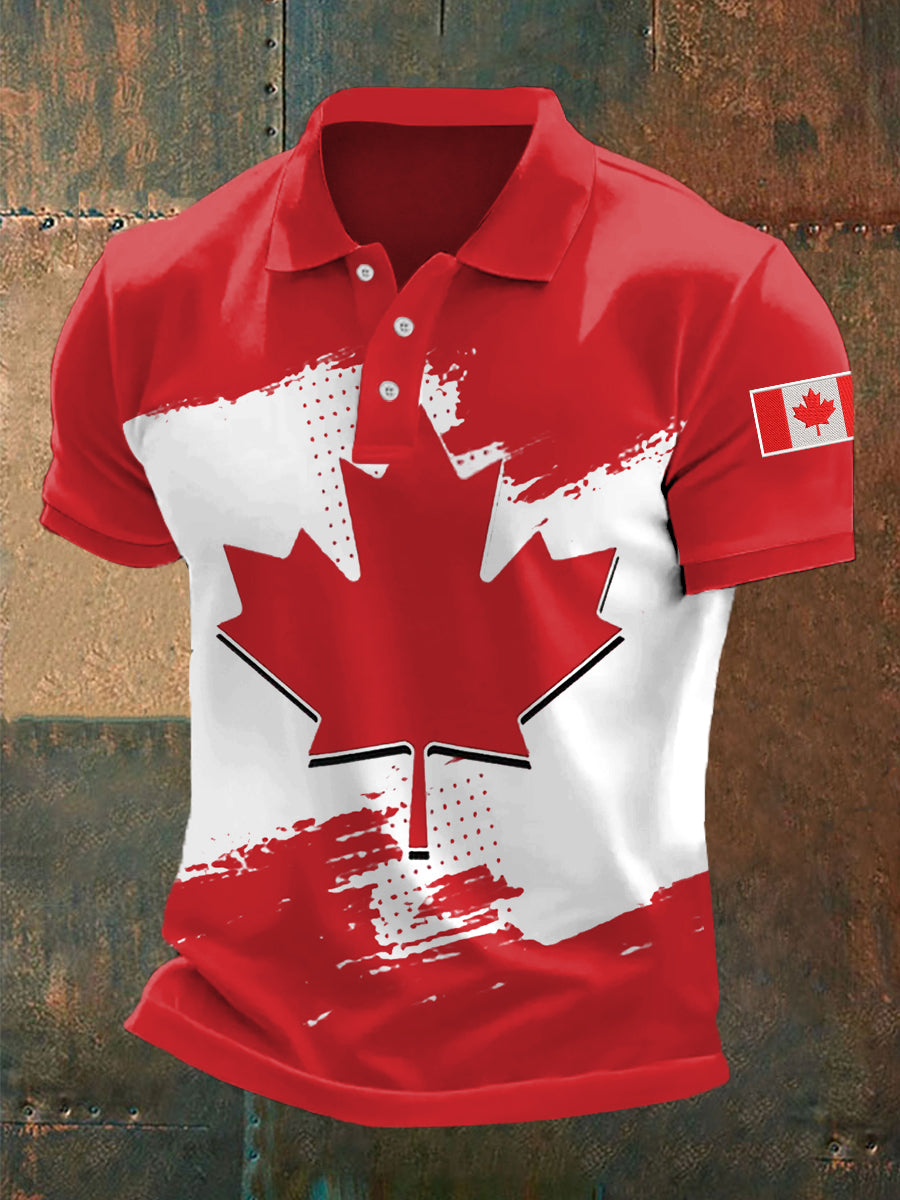Men's Canadian Flag Maple Leaf Print Casual Top