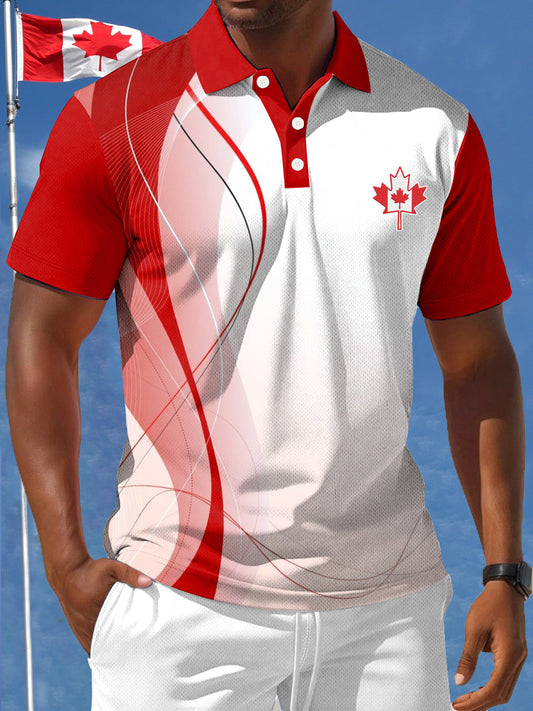 Men's Canadian Maple Leaf Art Waves Print Casual Top
