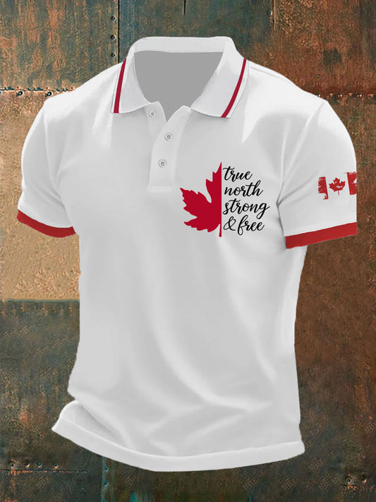 Men's Canada True North Strong And Free Print Button T-Shirt
