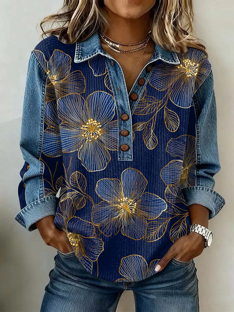 Women's Vintage Floral Print Casual Long-Sleeve Top