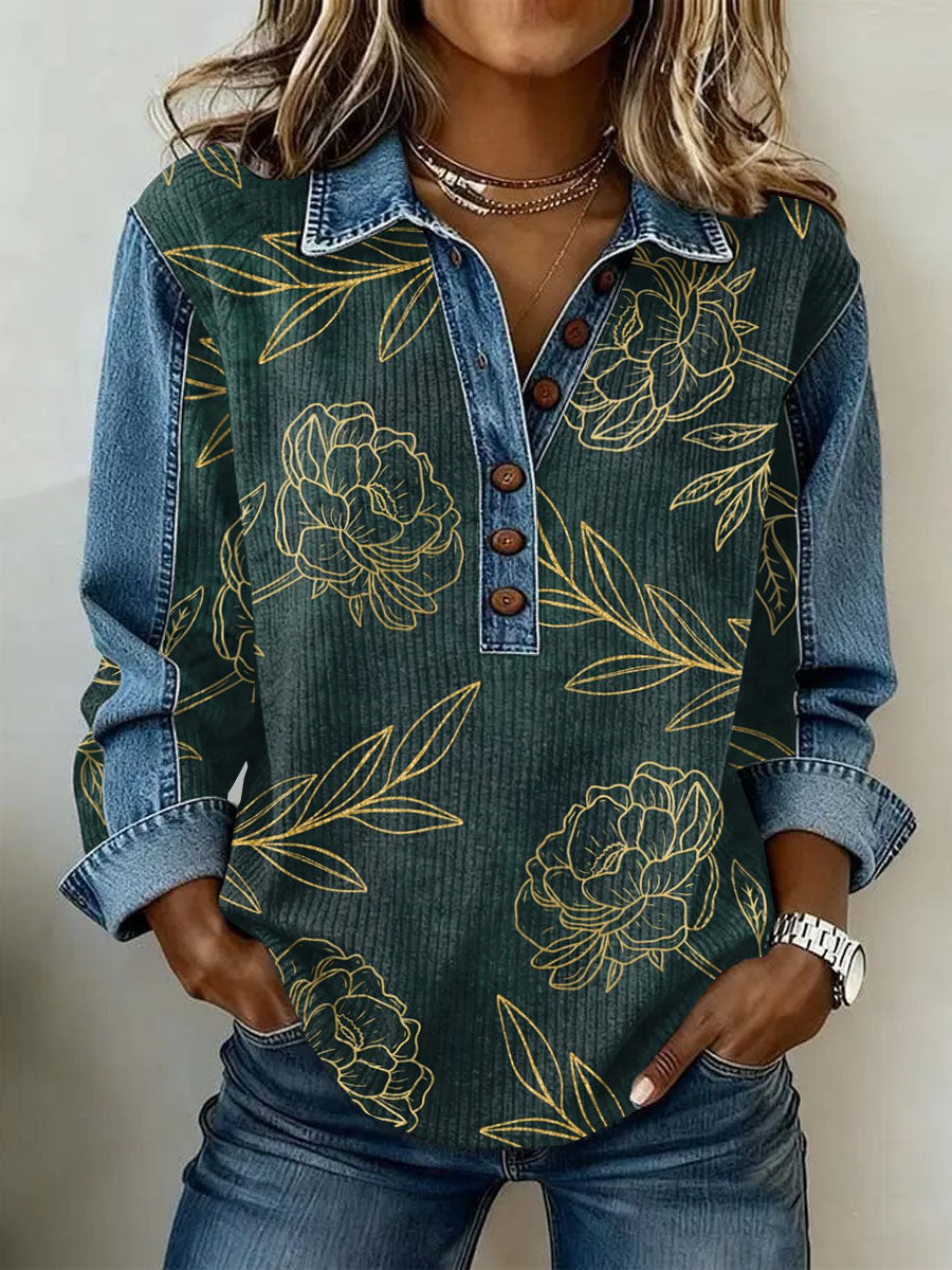 Women's Vintage Floral Print Casual Long-Sleeve Top