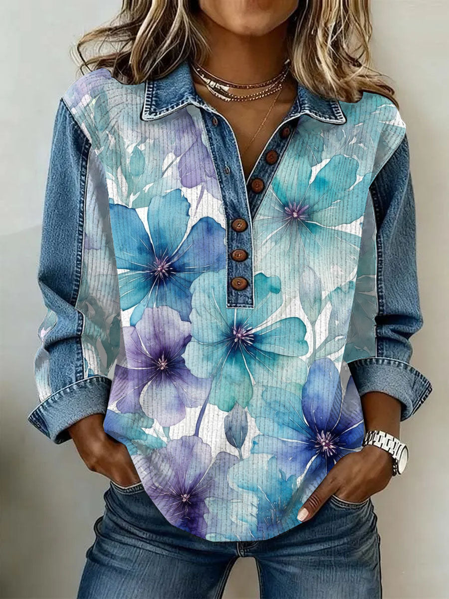 Women's Vintage Floral Print Casual Long-Sleeve Top