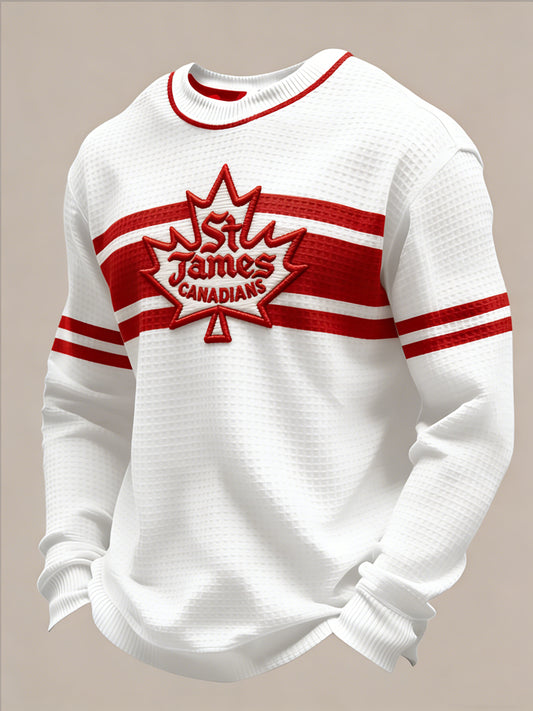 Retro Canadian Hockey Maple Leaf Casual Waffle-Weave T-Shirt