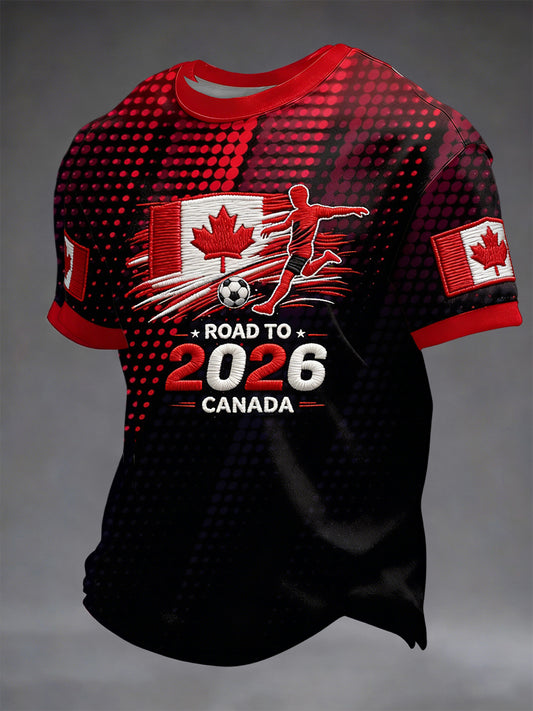 Retro Canada 2026 Soccer Gradient Art Casual T-Shirt