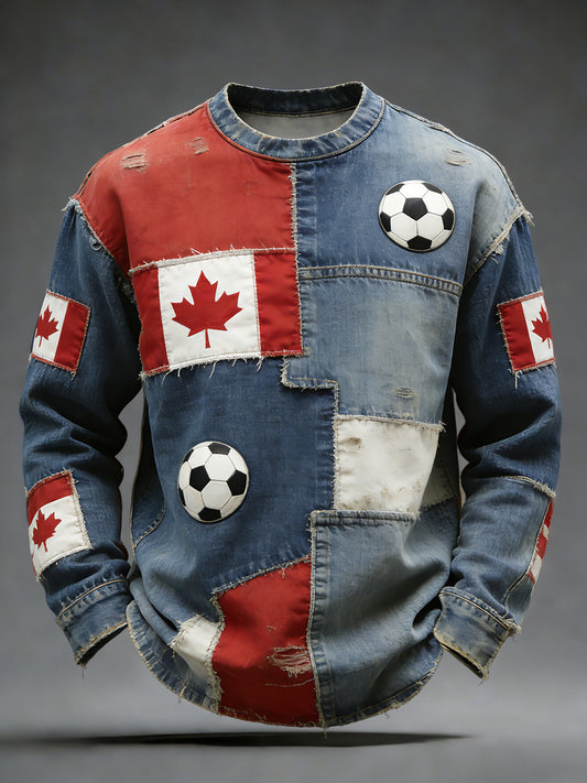 Retro Canada 2026 Soccer Patchwork Art Casual Pullover