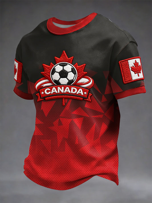Retro Canada 2026 Soccer Gradient Geometric Casual T-Shirt