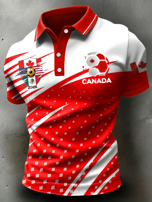 Retro Canada 2026 Football Gradient Geometric Casual Polo
