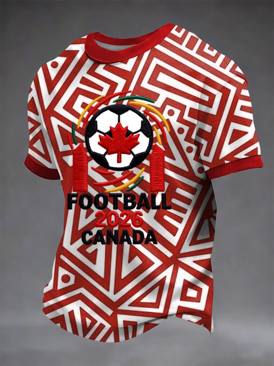 Retro Canada 2026 Soccer Ethnic Geometric Casual T-Shirt